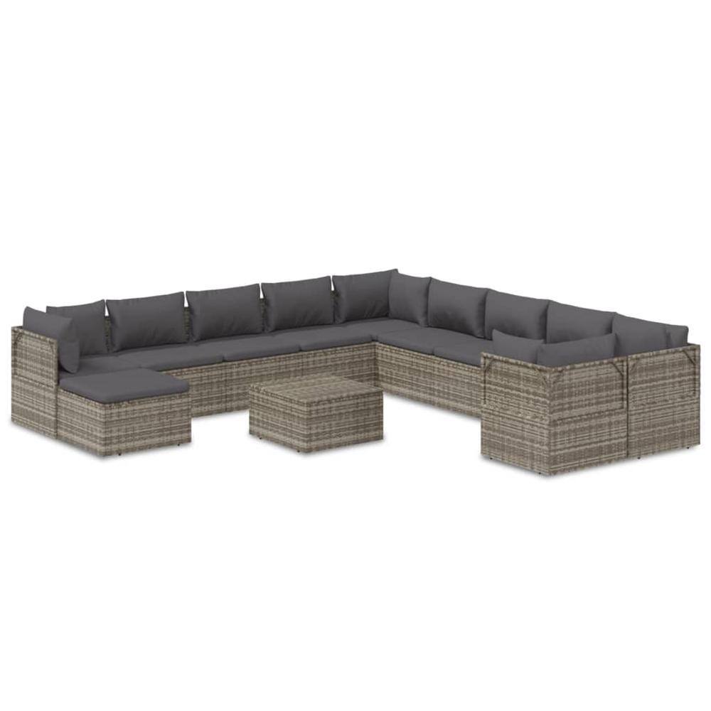 12 Piece Patio Lounge Set with Cushions Gray Poly Rattan. Picture 1