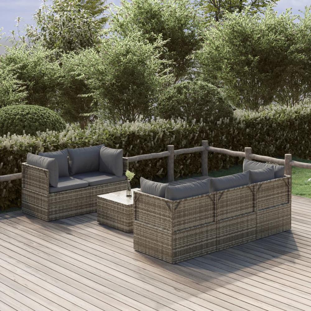 6 Piece Patio Lounge Set with Cushions Gray Poly Rattan. Picture 9