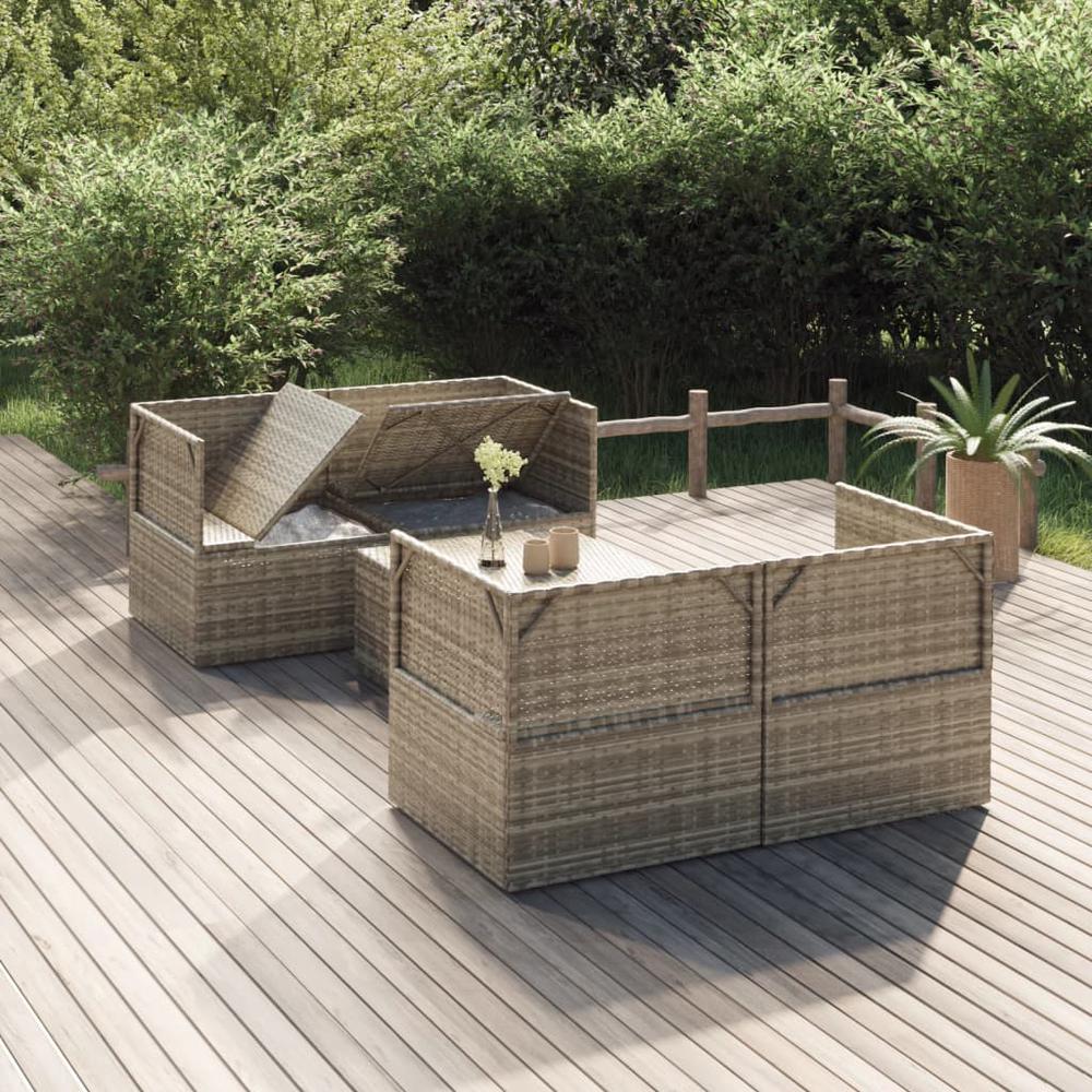 5 Piece Patio Lounge Set with Cushions Gray Poly Rattan. Picture 8