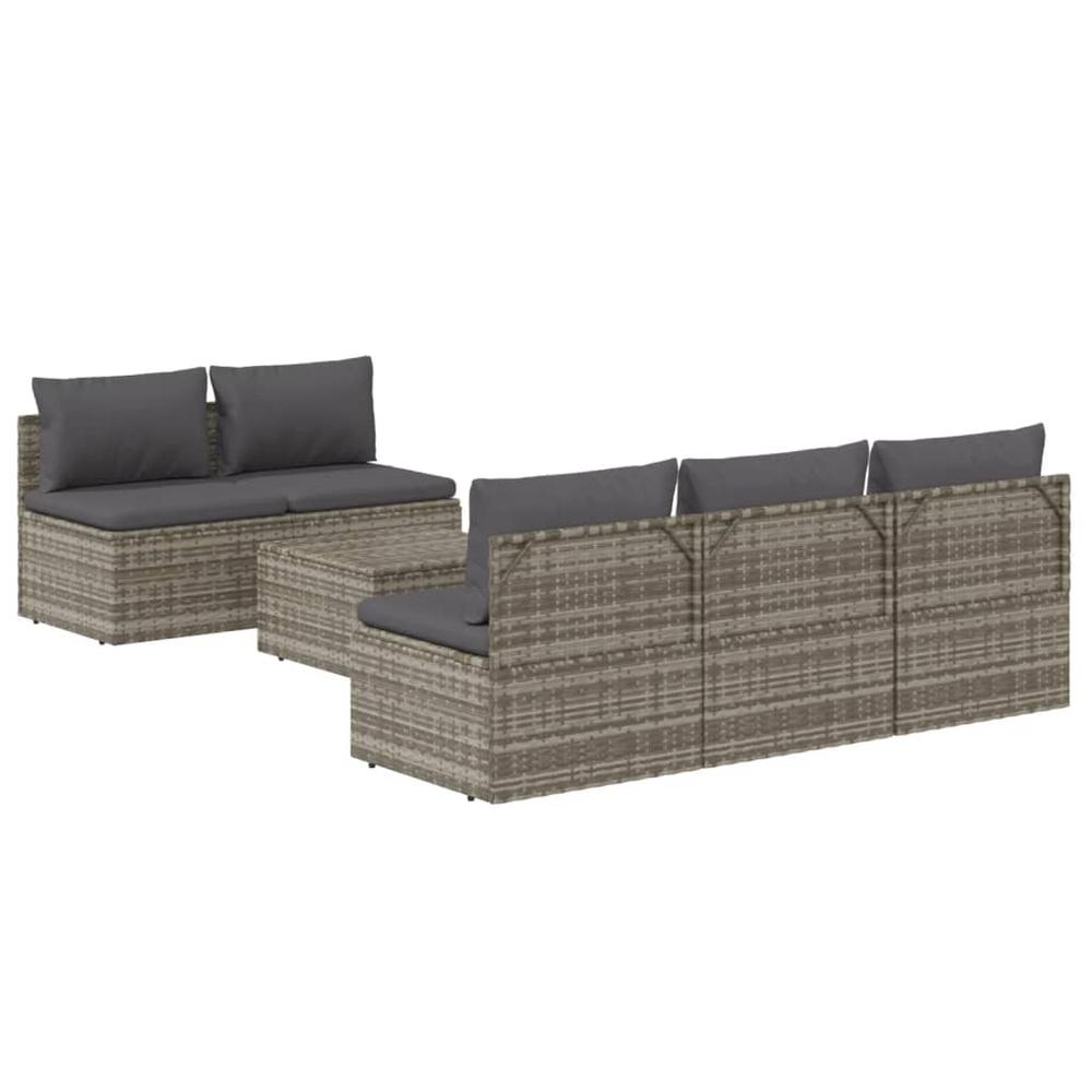 6 Piece Patio Lounge Set with Cushions Gray Poly Rattan. Picture 2
