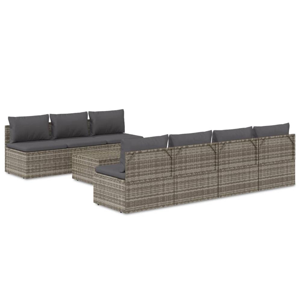 8 Piece Patio Lounge Set with Cushions Gray Poly Rattan. Picture 1