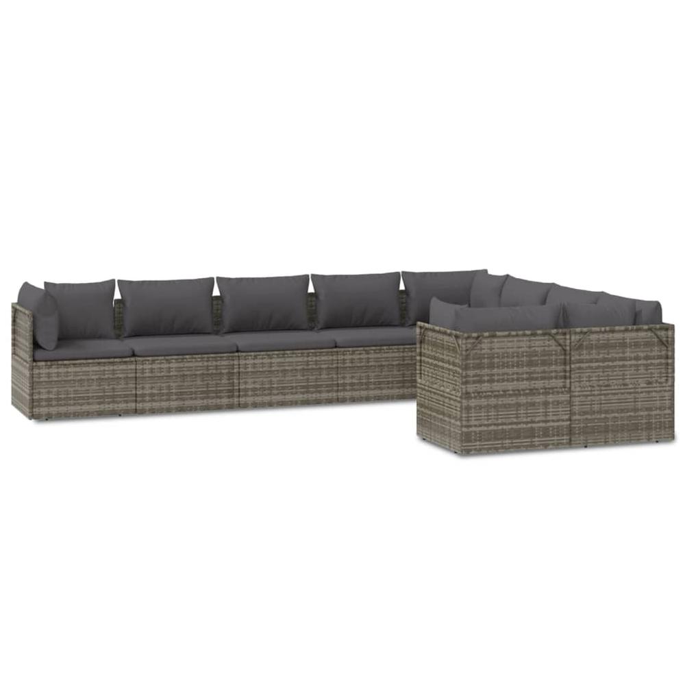 9 Piece Patio Lounge Set with Cushions Gray Poly Rattan. Picture 1