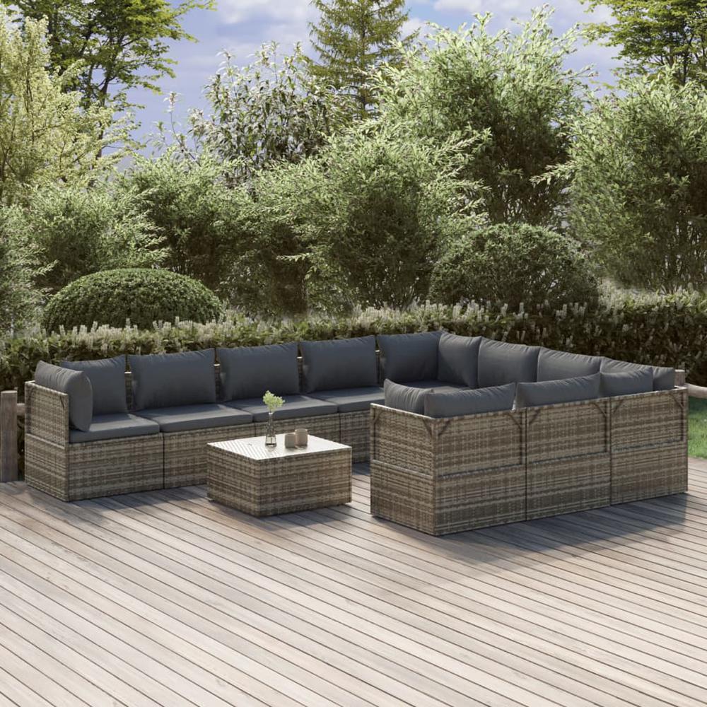 11 Piece Patio Lounge Set with Cushions Gray Poly Rattan. Picture 9