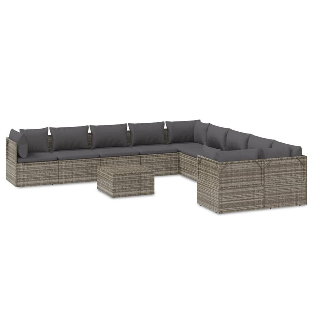 11 Piece Patio Lounge Set with Cushions Gray Poly Rattan. Picture 1
