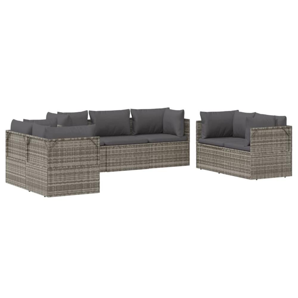 7 Piece Patio Lounge Set with Cushions Gray Poly Rattan. Picture 2