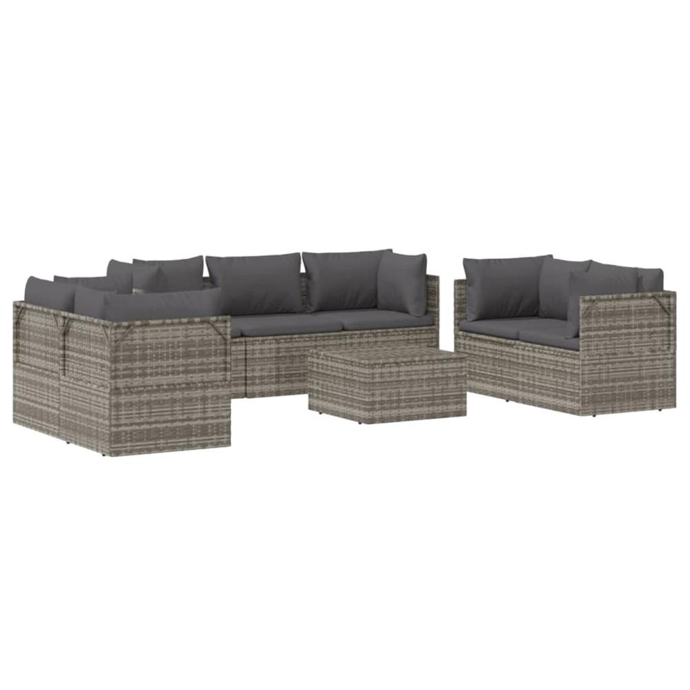 8 Piece Patio Lounge Set with Cushions Gray Poly Rattan. Picture 3