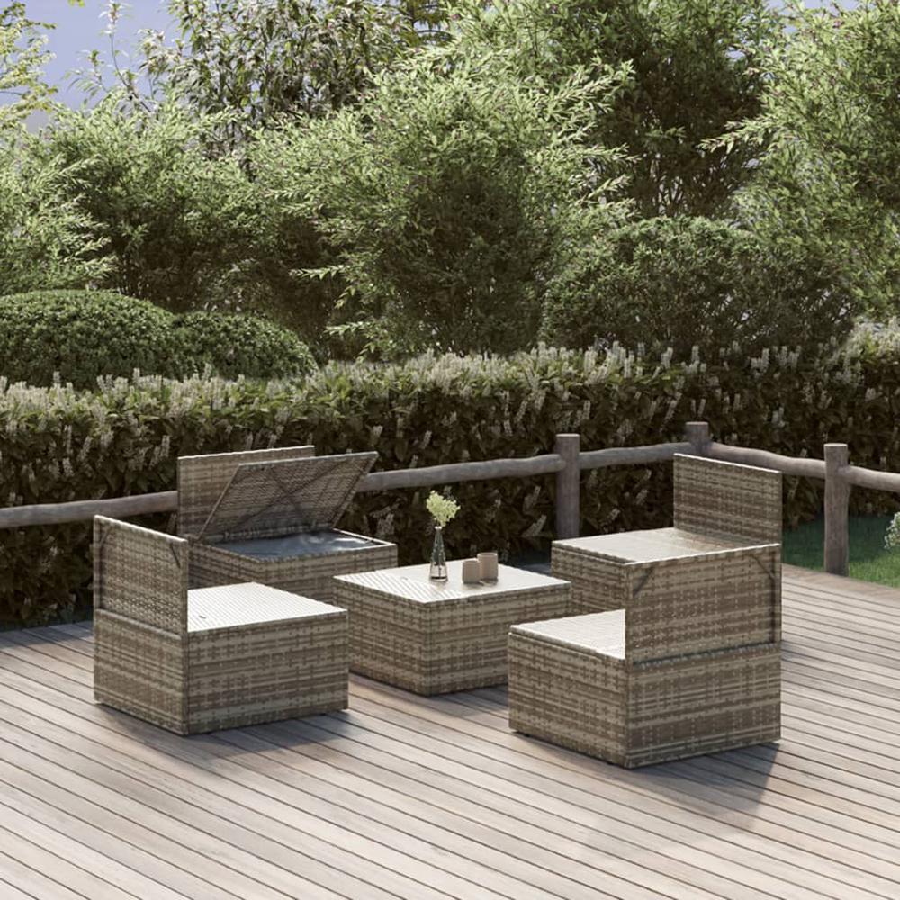 5 Piece Patio Lounge Set with Cushions Gray Poly Rattan. Picture 9
