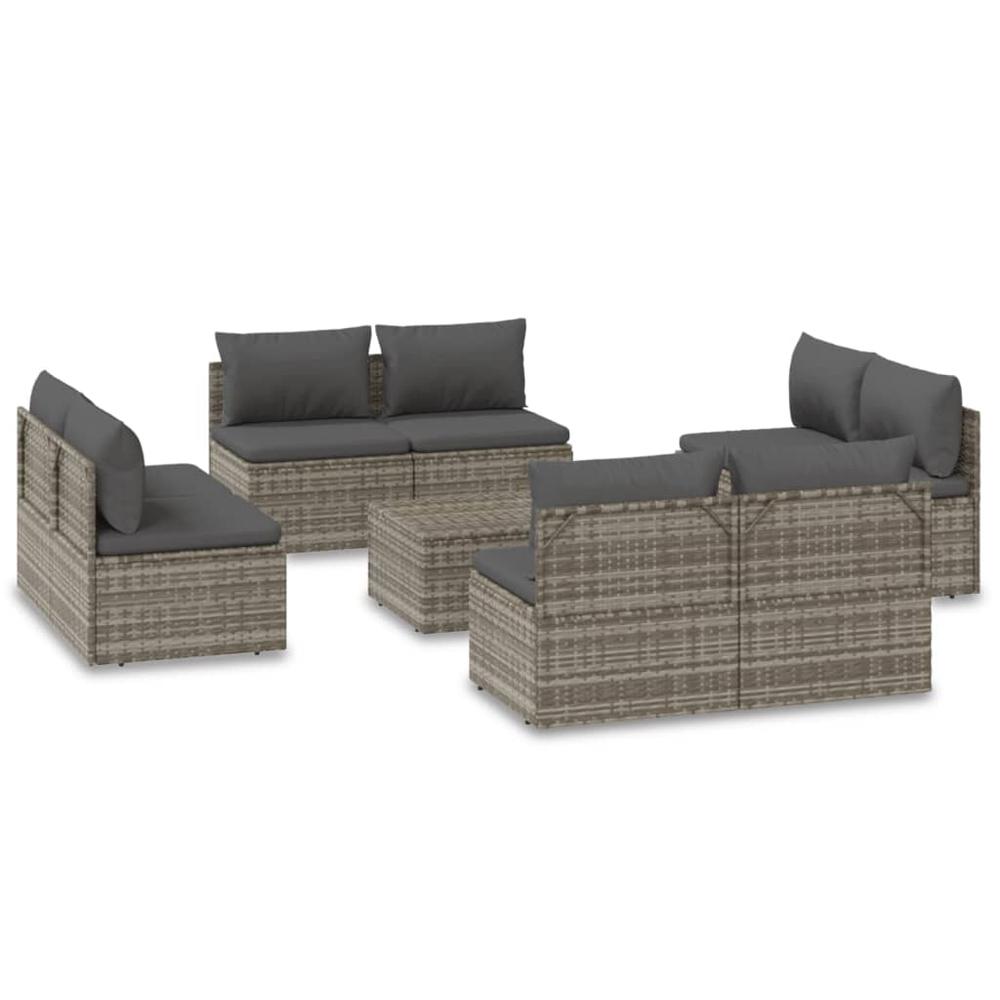 9 Piece Patio Lounge Set with Cushions Gray Poly Rattan. Picture 1