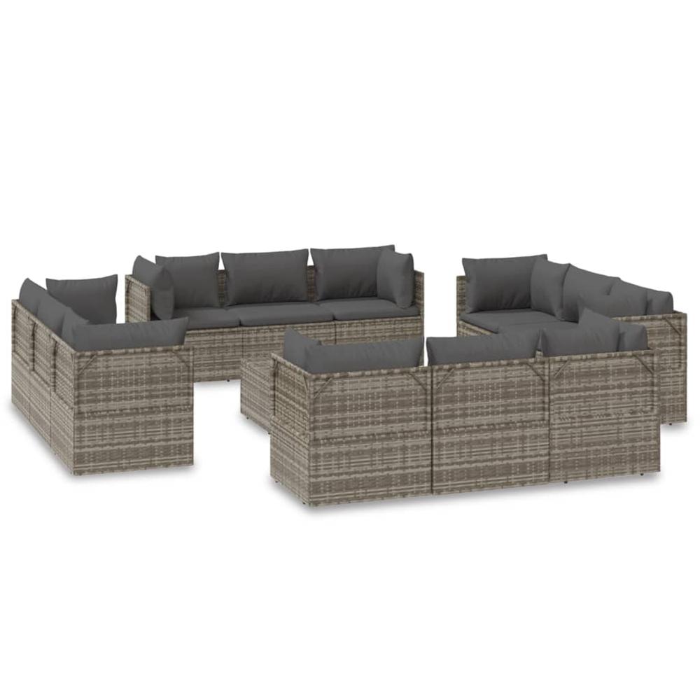 13 Piece Patio Lounge Set with Cushions Gray Poly Rattan. Picture 1