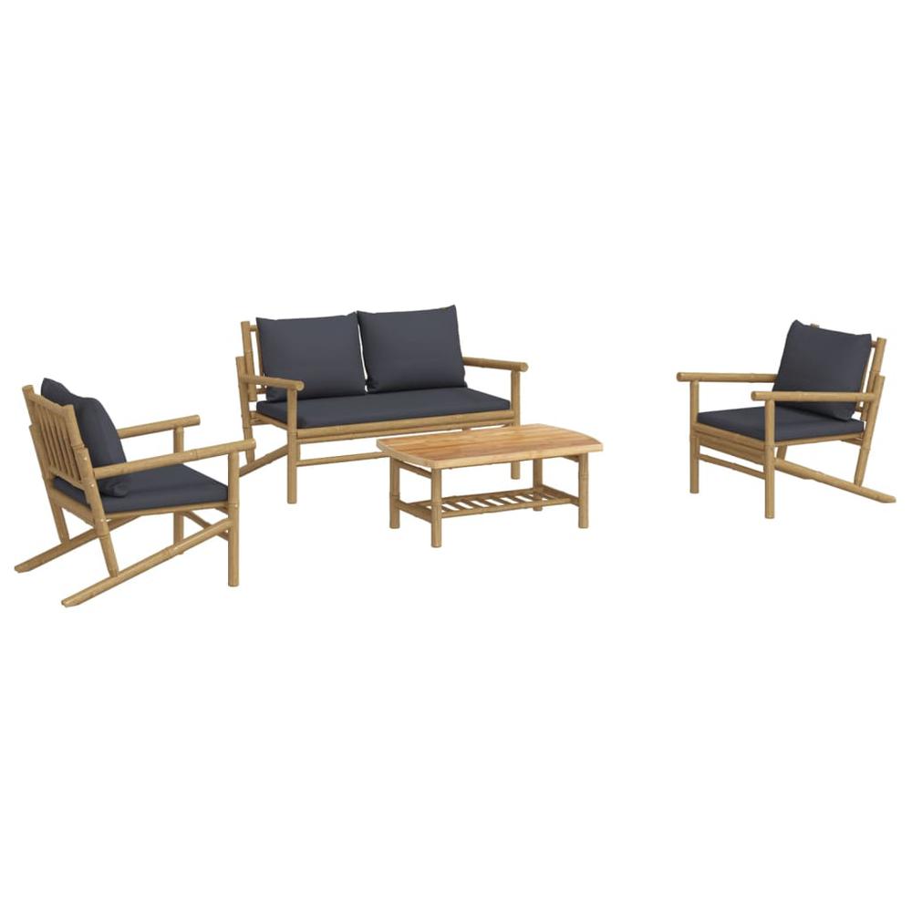 4 Piece Patio Lounge Set with Dark Gray Cushions Bamboo. Picture 2