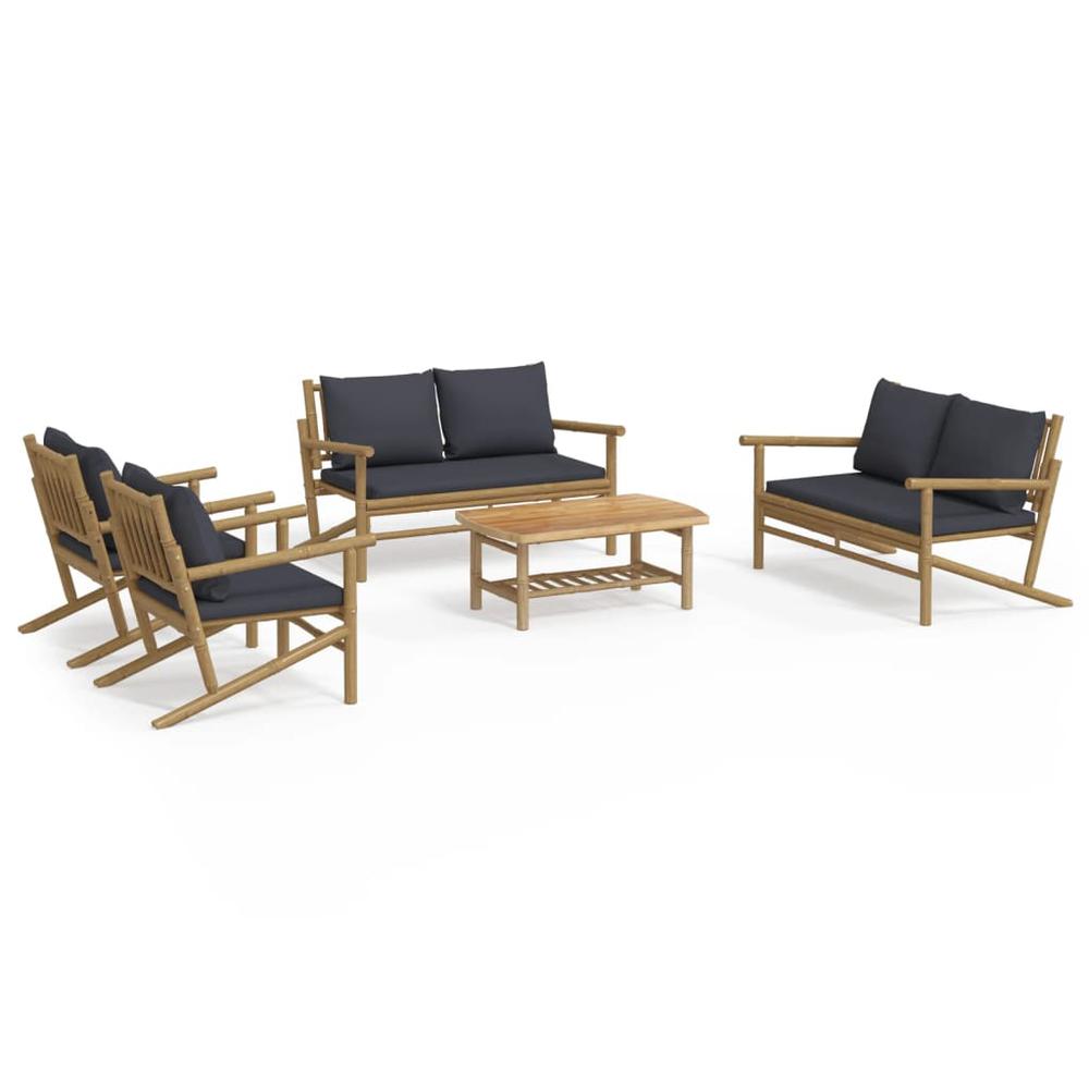5 Piece Patio Lounge Set with Dark Gray Cushions Bamboo. Picture 1