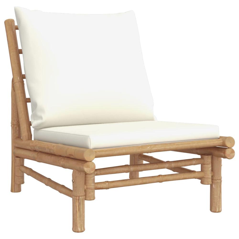 4 Piece Patio Lounge Set with Cream White Cushions Bamboo. Picture 4