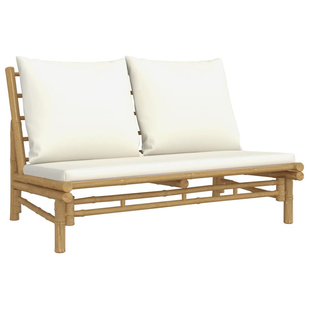 5 Piece Patio Lounge Set with Cream White Cushions Bamboo. Picture 3