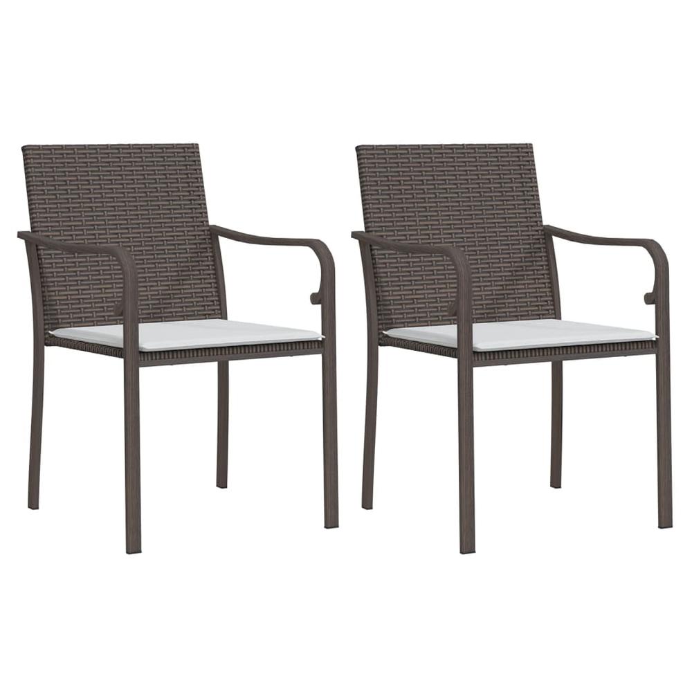 Patio Chairs with Cushions 2 pcs Brown 22"x23.2"x33.1" Poly Rattan. Picture 1