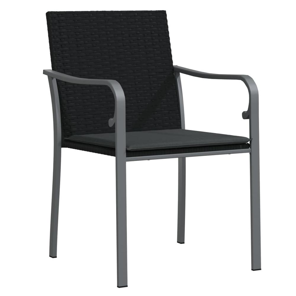 Patio Chairs with Cushions 2 pcs Black 22"x23.2"x33.1" Poly Rattan. Picture 2
