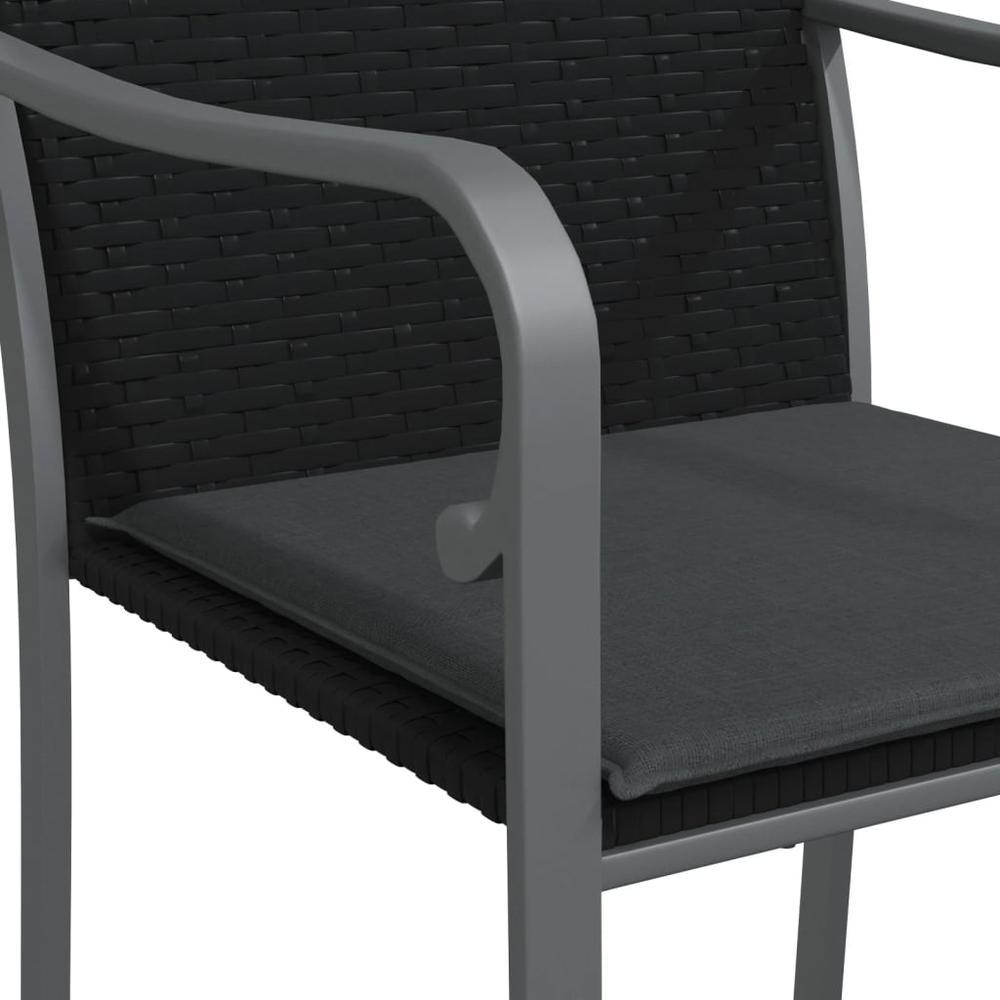 Patio Chairs with Cushions 2 pcs Black 22"x23.2"x33.1" Poly Rattan. Picture 6