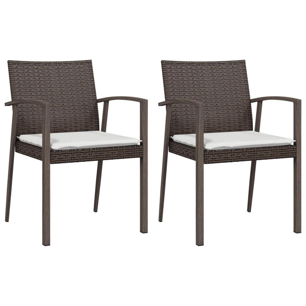Patio Chairs with Cushions 2 pcs Brown 22.2"x22.4"x32.7" Poly Rattan. Picture 1