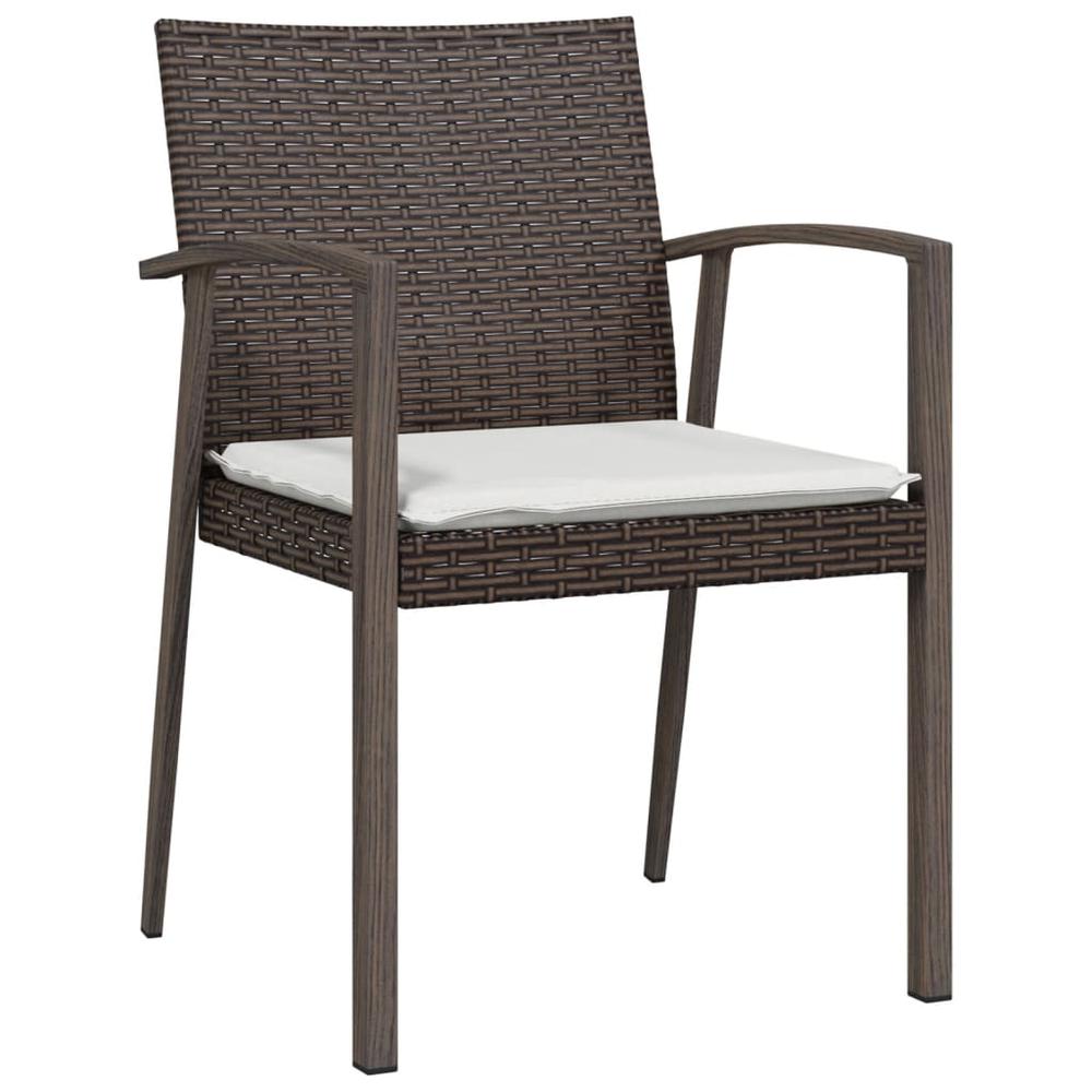 Patio Chairs with Cushions 2 pcs Brown 22.2"x22.4"x32.7" Poly Rattan. Picture 2