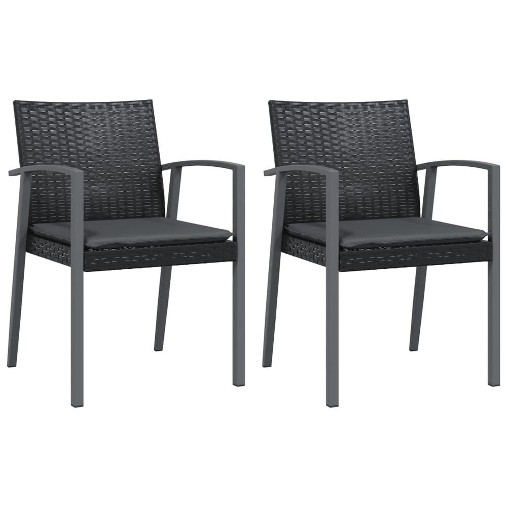 Patio Chairs with Cushions 2 pcs Black 22.2"x22.4"x32.7" Poly Rattan. Picture 1