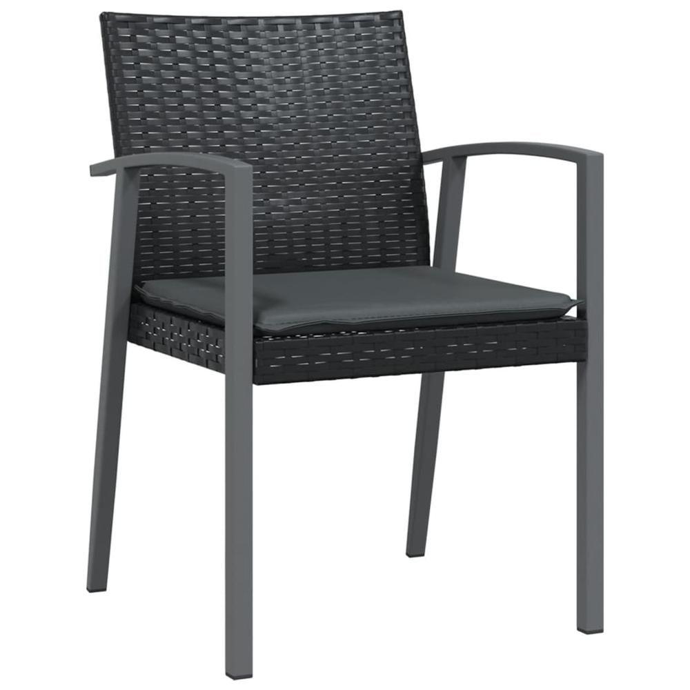 Patio Chairs with Cushions 2 pcs Black 22.2"x22.4"x32.7" Poly Rattan. Picture 2