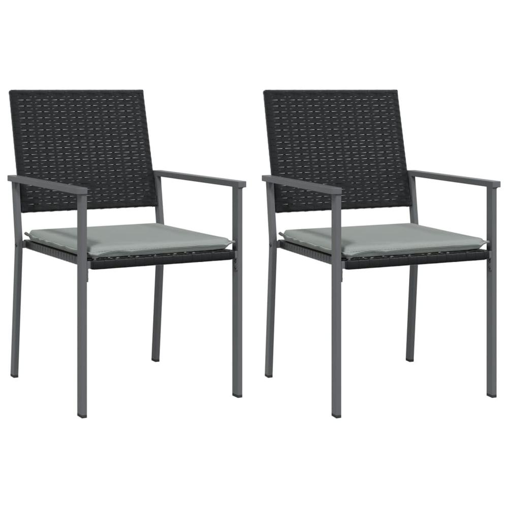 Patio Chairs with Cushions 2 pcs Black 21.3"x24.6"x35" Poly Rattan. Picture 1