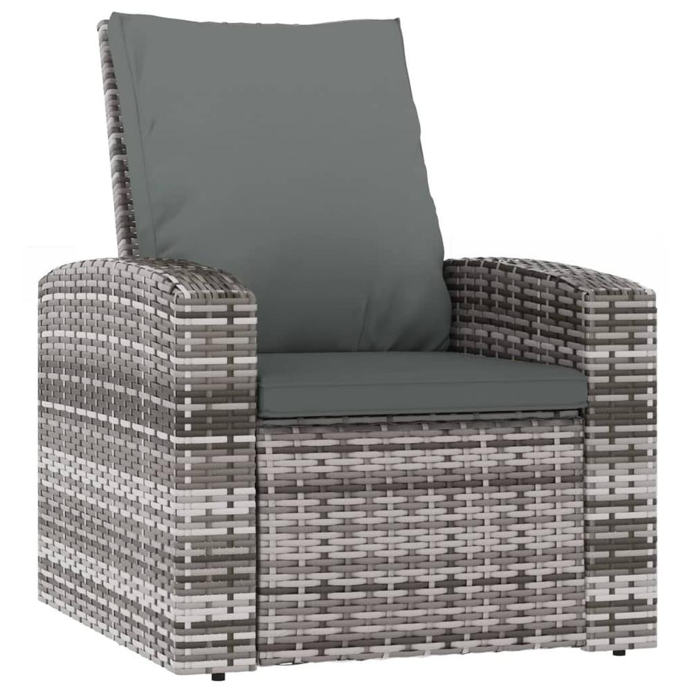 Patio Reclining Chair with Cushions Gray Poly Rattan. Picture 1