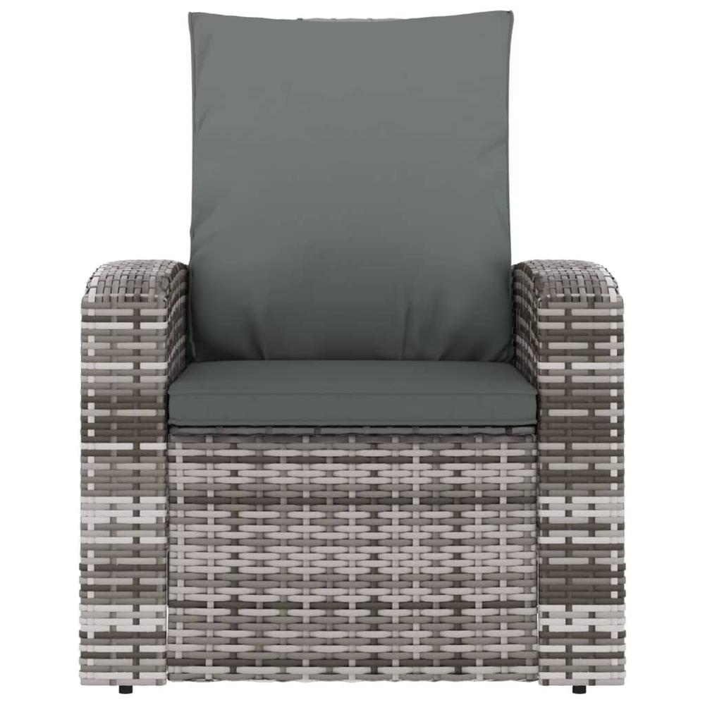 Patio Reclining Chair with Cushions Gray Poly Rattan. Picture 2