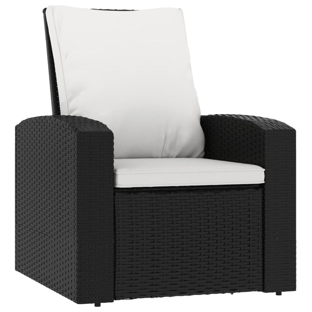Patio Reclining Chair with Cushions Black Poly Rattan. Picture 1