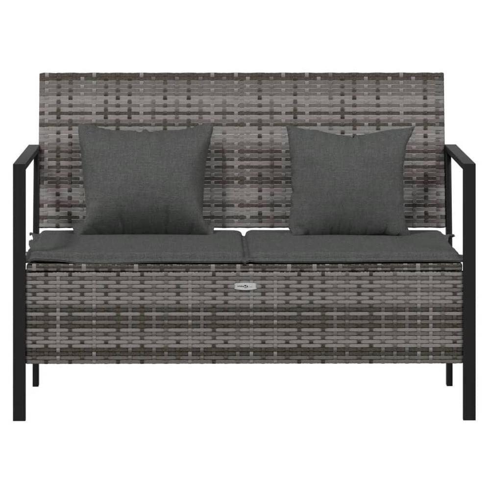 2-Seater Patio Bench with Cushions Gray Poly Rattan. Picture 2