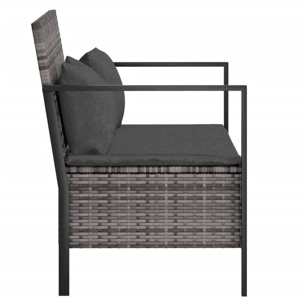 2-Seater Patio Bench with Cushions Gray Poly Rattan. Picture 3
