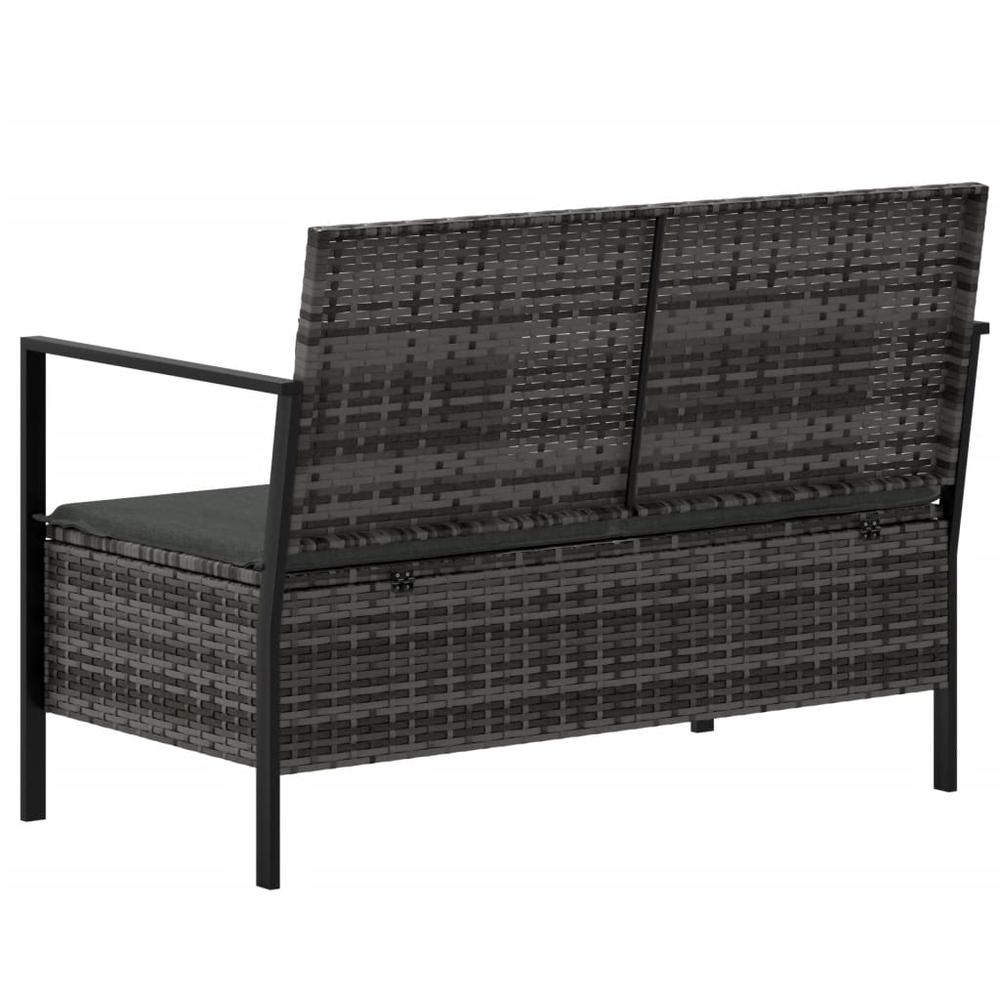 2-Seater Patio Bench with Cushions Gray Poly Rattan. Picture 4