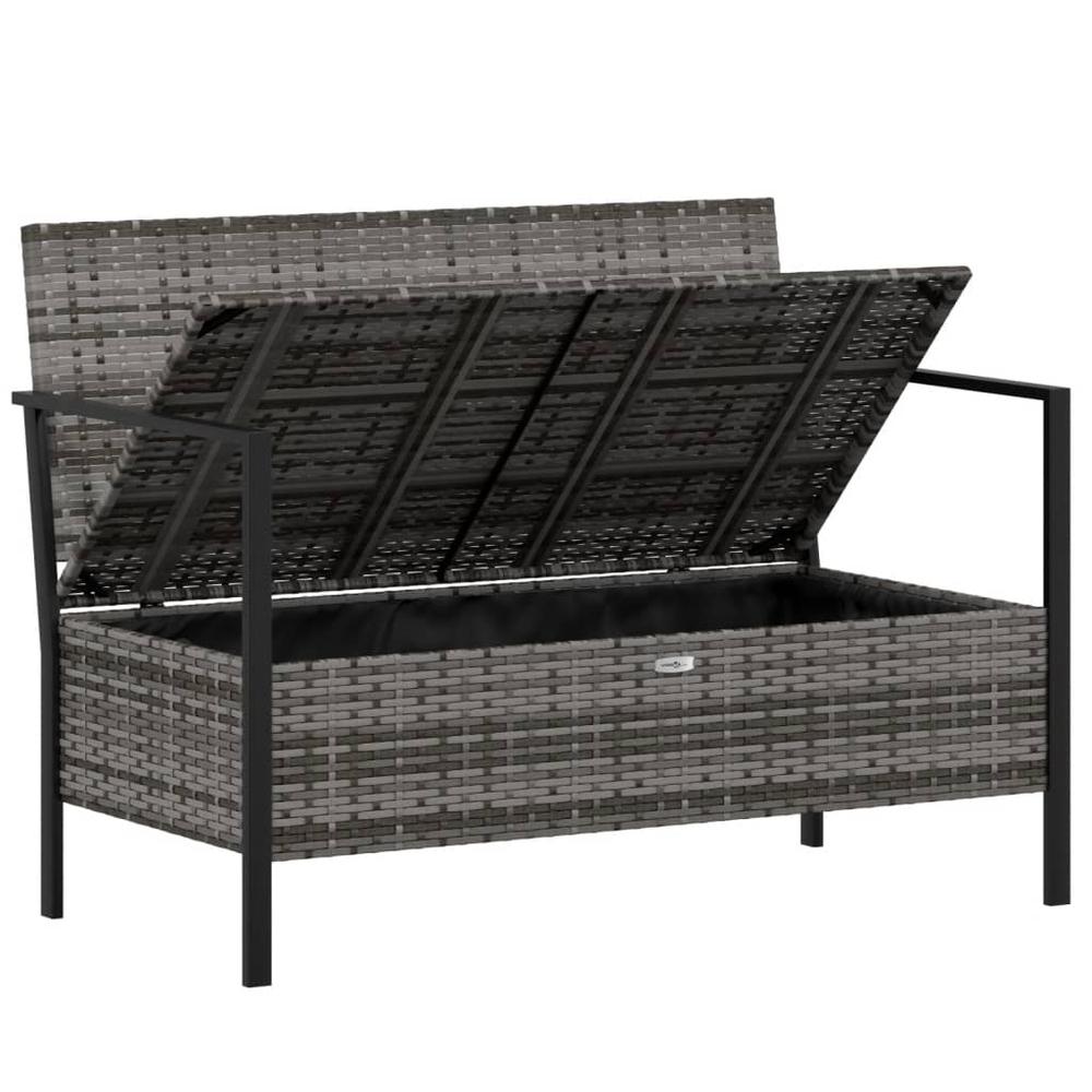 2-Seater Patio Bench with Cushions Gray Poly Rattan. Picture 5