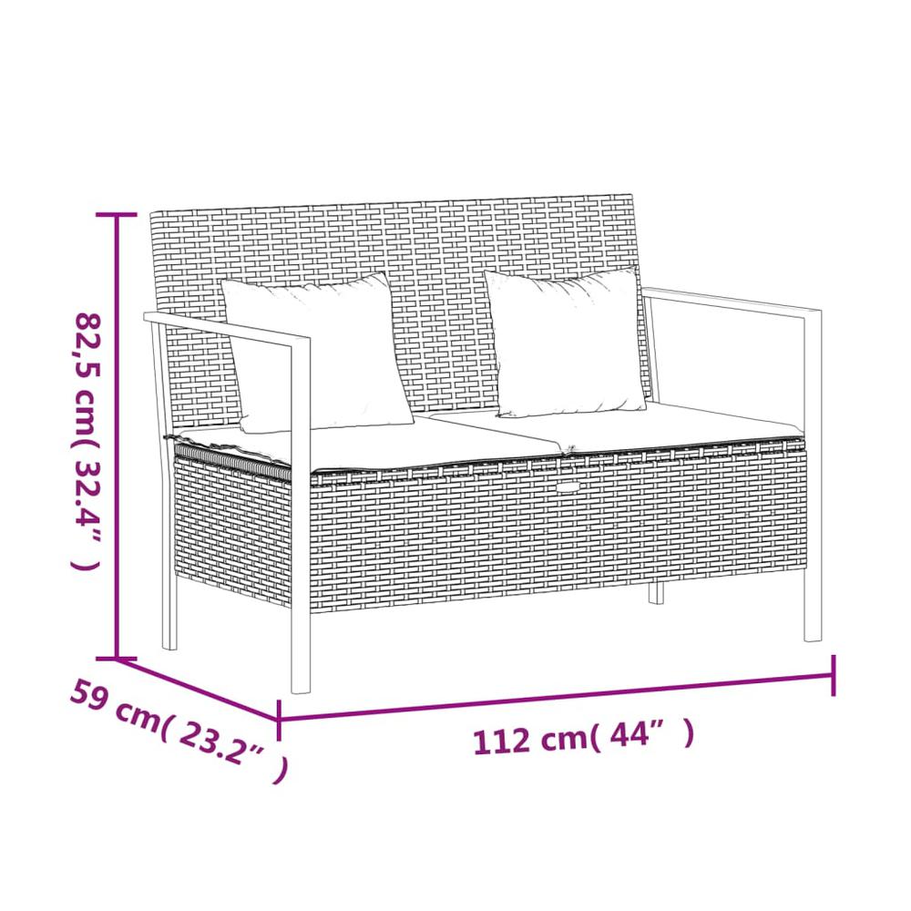 2-Seater Patio Bench with Cushions Gray Poly Rattan. Picture 8
