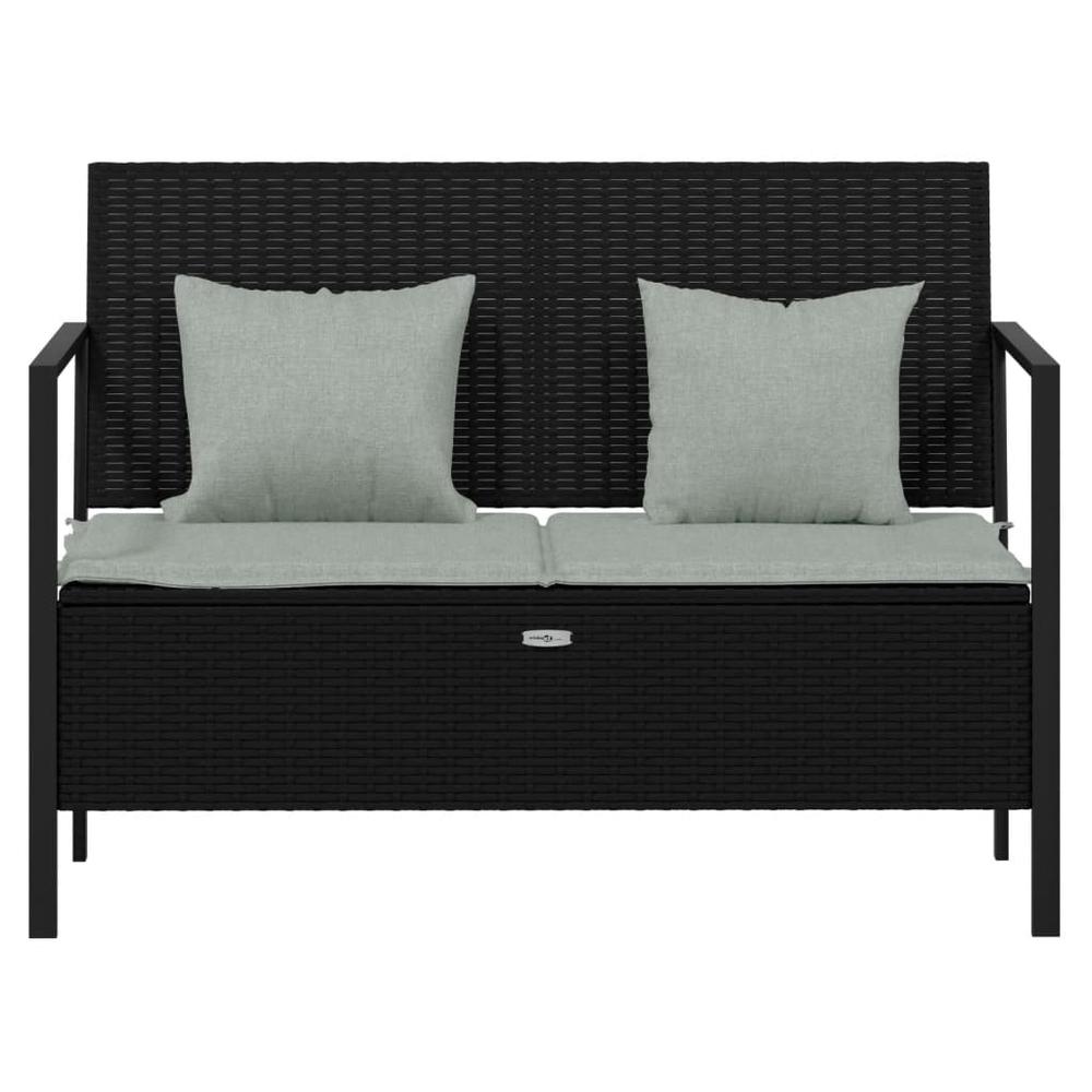 2-Seater Patio Bench with Cushions Black Poly Rattan. Picture 2