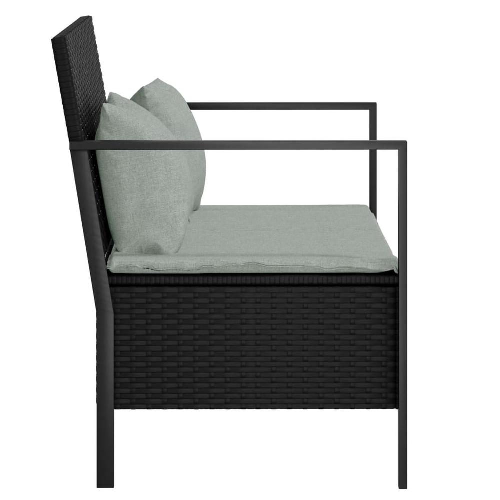2-Seater Patio Bench with Cushions Black Poly Rattan. Picture 3
