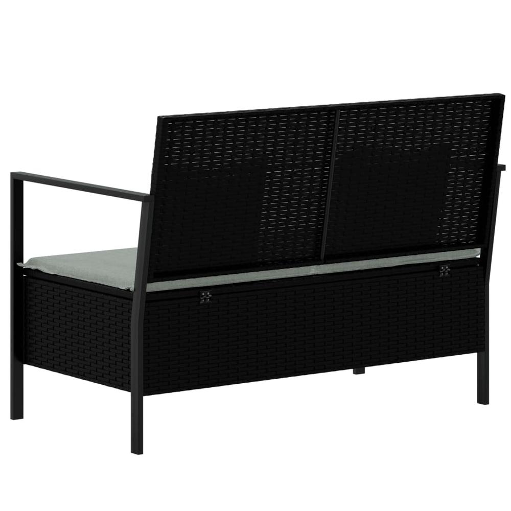 2-Seater Patio Bench with Cushions Black Poly Rattan. Picture 4