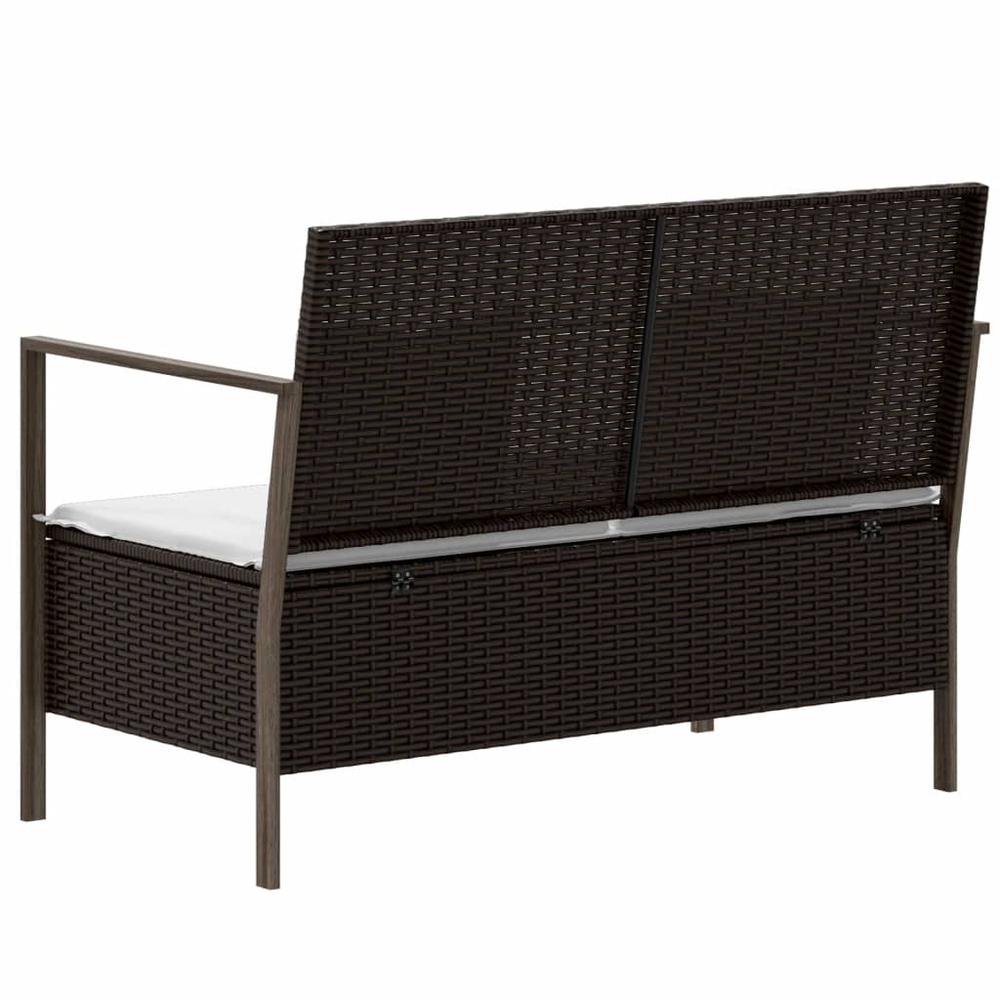 2-Seater Patio Bench with Cushions Brown Poly Rattan. Picture 4