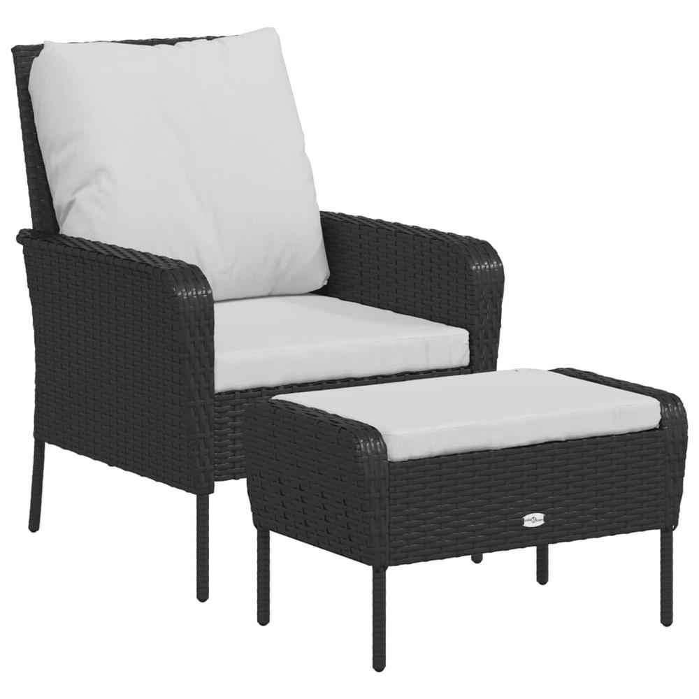Patio Chair with Footstool Black Poly Rattan. Picture 1