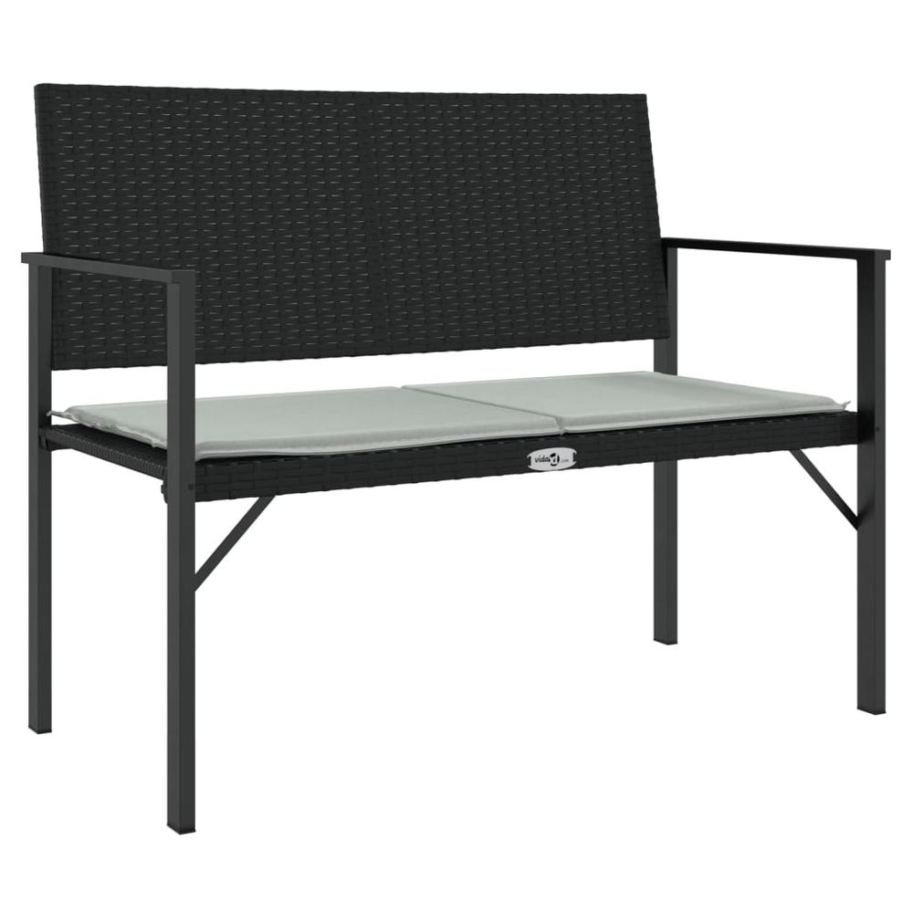 2-Seater Patio Bench with Cushion Black Poly Rattan. Picture 1