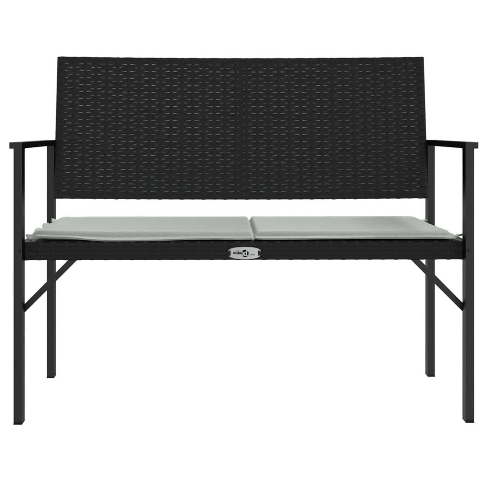 2-Seater Patio Bench with Cushion Black Poly Rattan. Picture 2