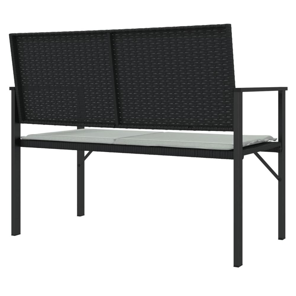 2-Seater Patio Bench with Cushion Black Poly Rattan. Picture 4