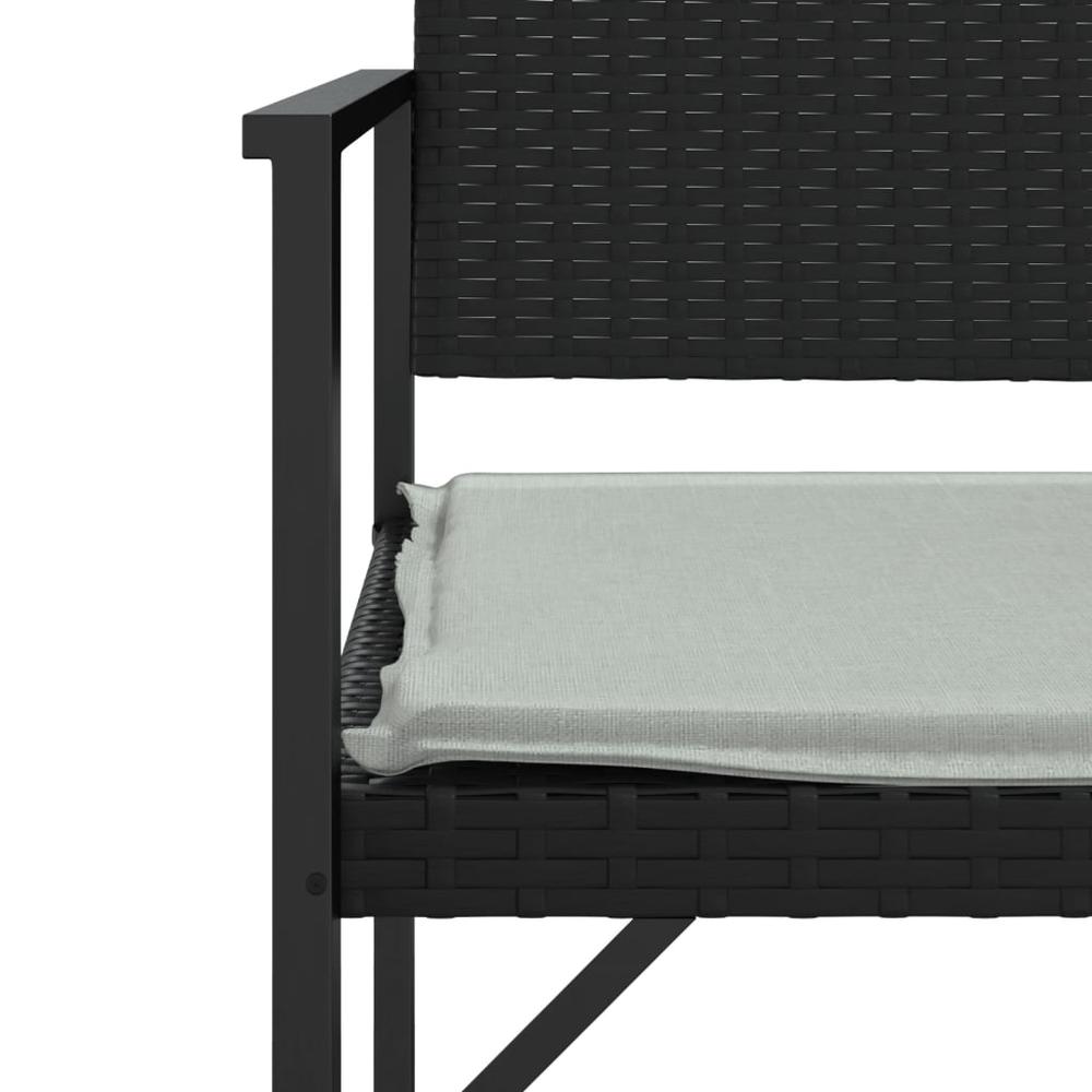 2-Seater Patio Bench with Cushion Black Poly Rattan. Picture 5