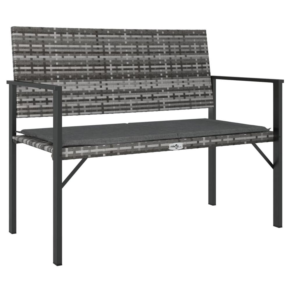 2-Seater Patio Bench with Cushion Gray Poly Rattan. Picture 1