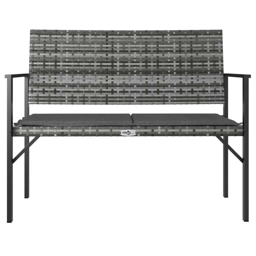 2-Seater Patio Bench with Cushion Gray Poly Rattan. Picture 2