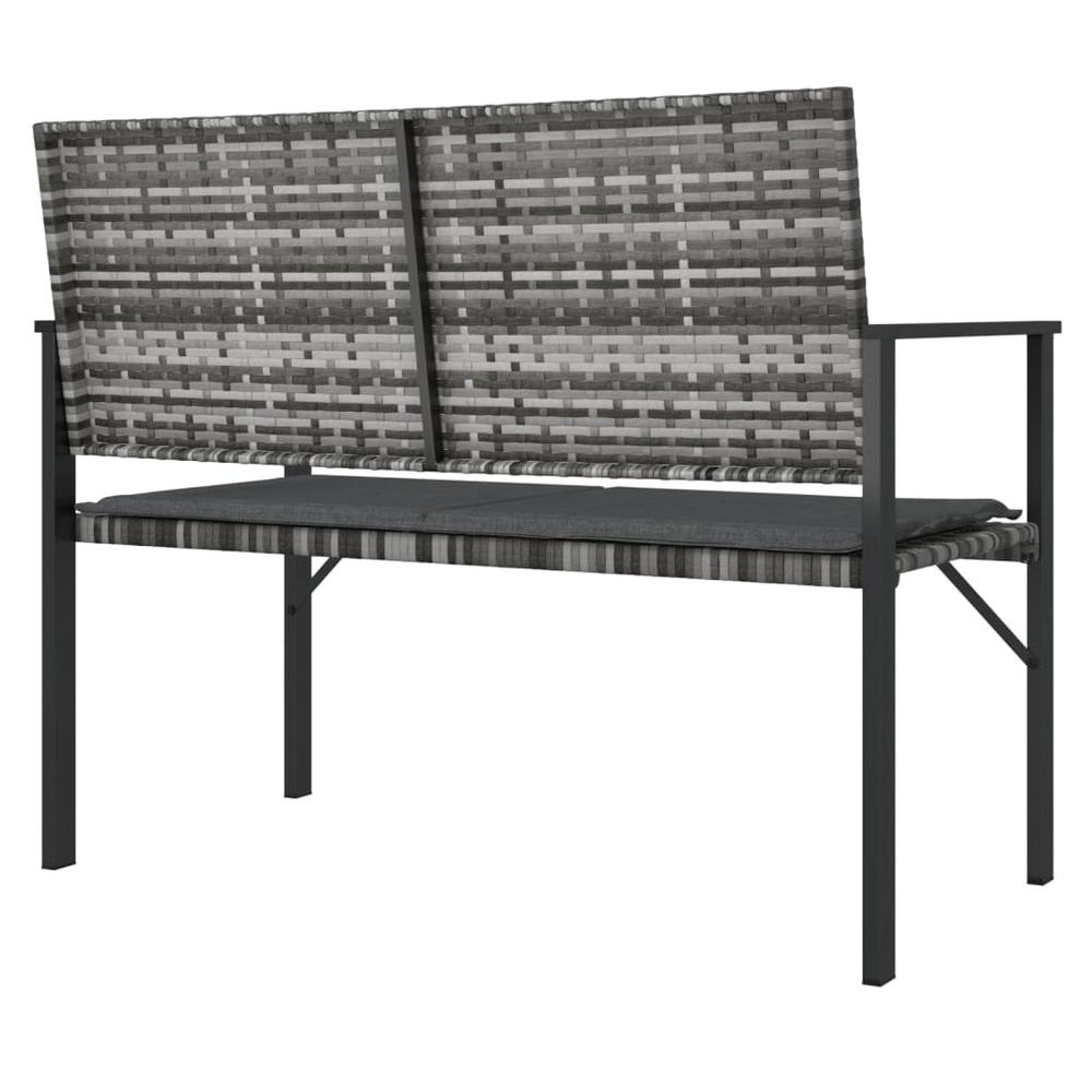 2-Seater Patio Bench with Cushion Gray Poly Rattan. Picture 4