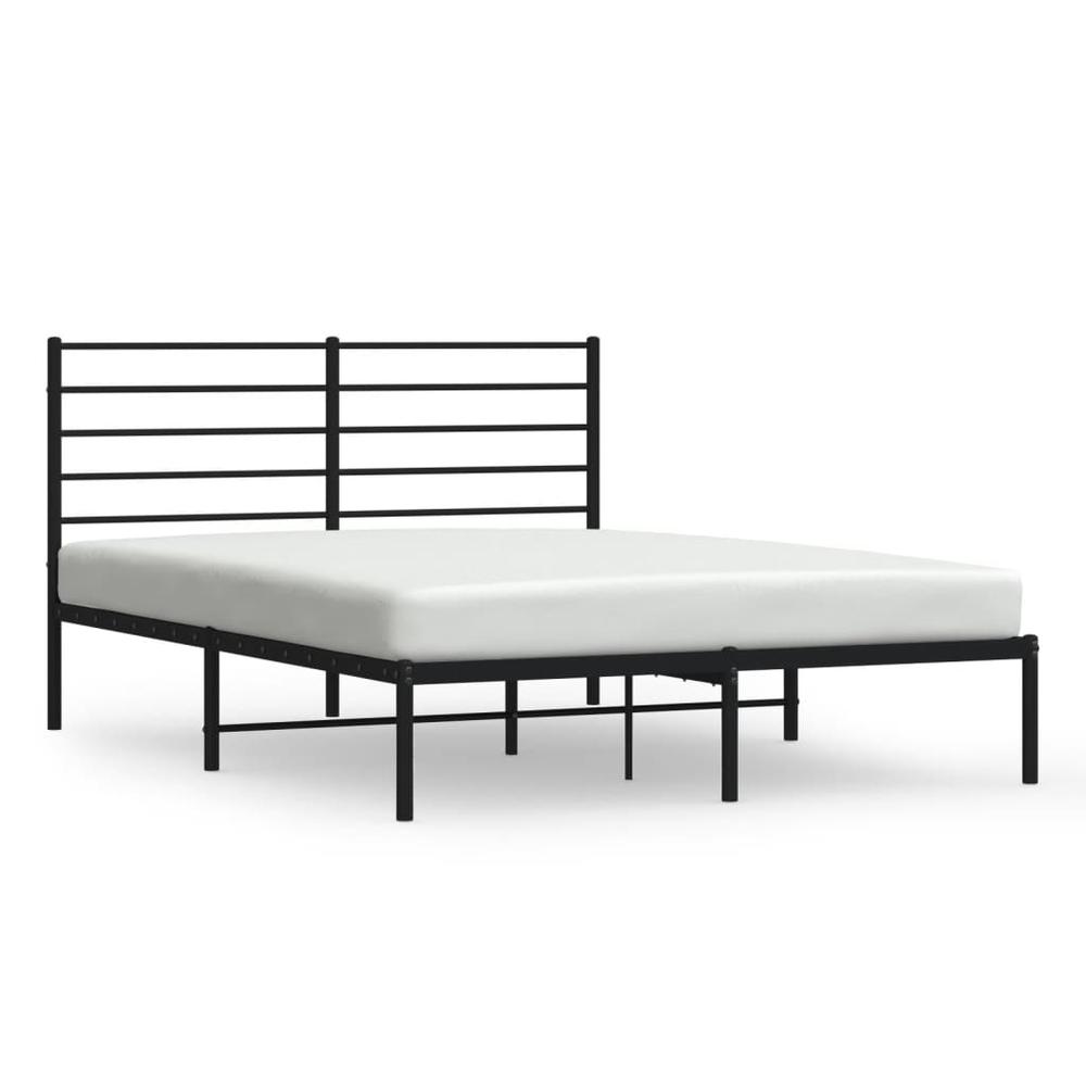 Metal Bed Frame with Headboard Black 59.8"x78.7". Picture 1