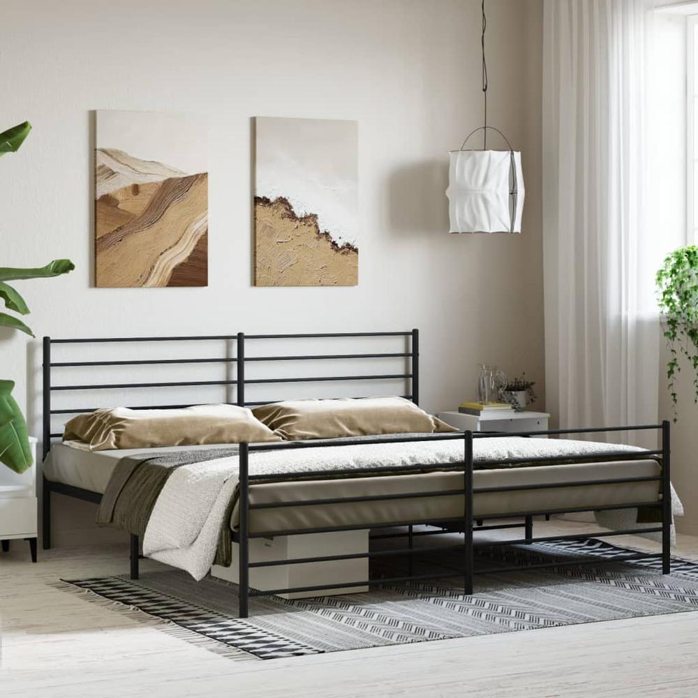 Metal Bed Frame with Headboard and Footboard Black 76"x79.9" King. Picture 2