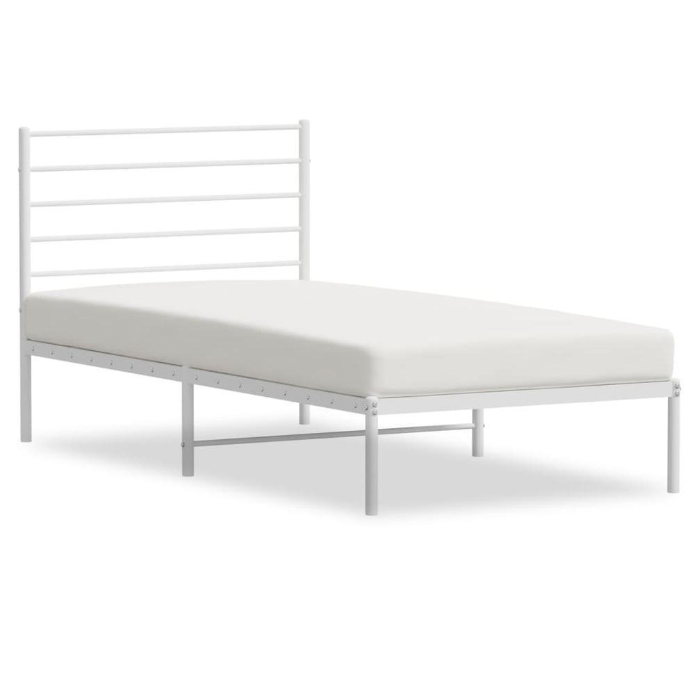 Metal Bed Frame with Headboard White 39.4"x74.8" Twin. Picture 1