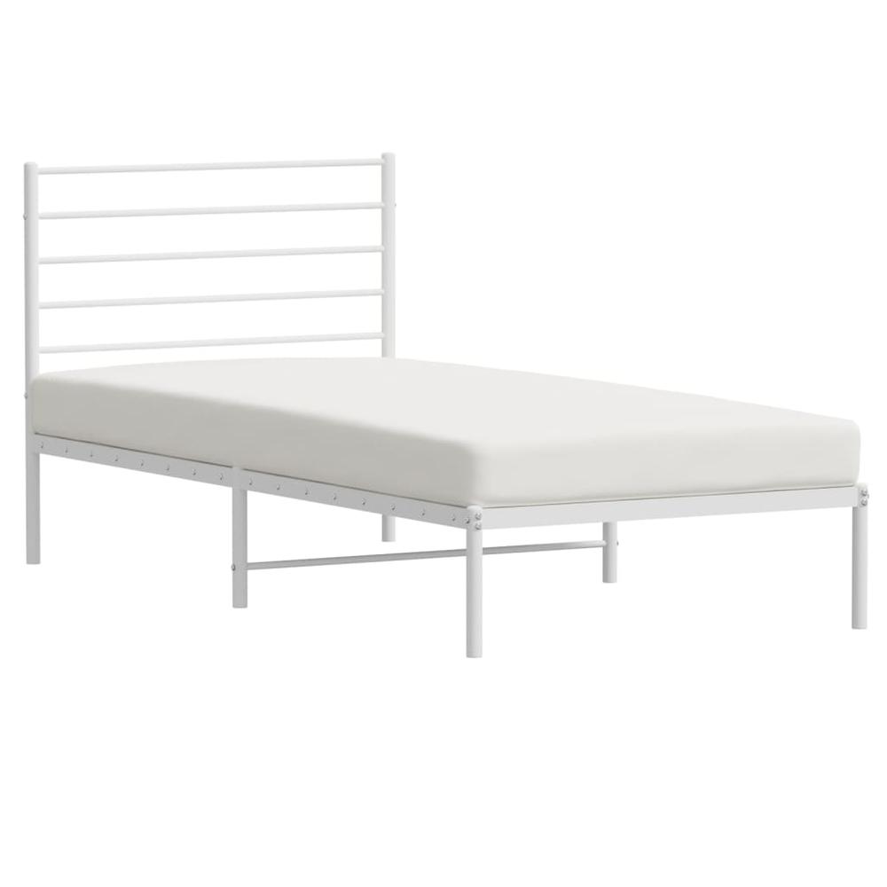 Metal Bed Frame with Headboard White 39.4"x78.7". Picture 3