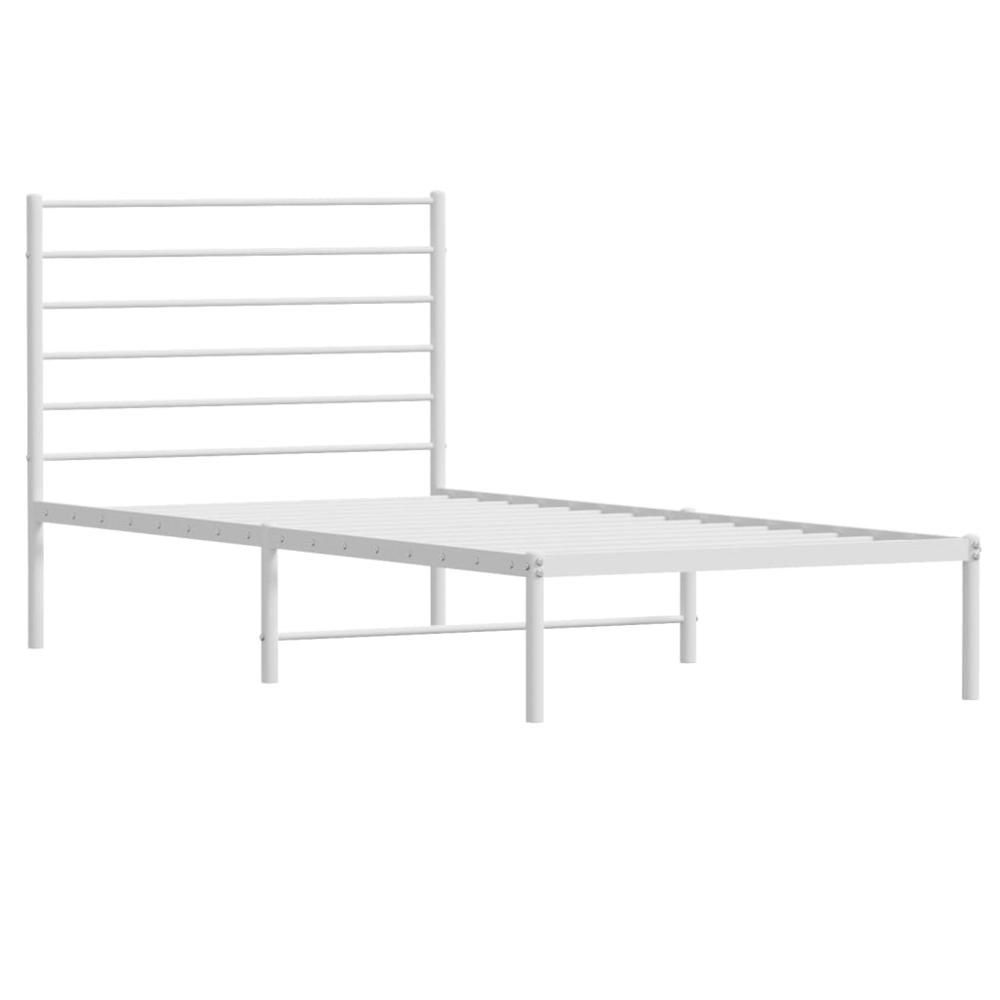Metal Bed Frame with Headboard White 39.4"x78.7". Picture 4